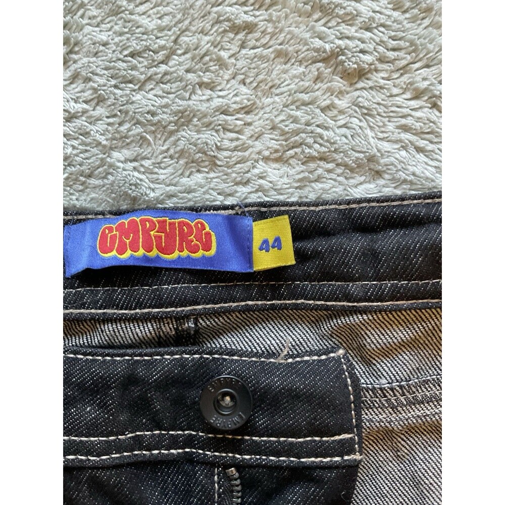 EMPYRE Relaxed Wide Leg Black Jeans Mens 44x28 Y2K Skate Contrast Stitch Baggy